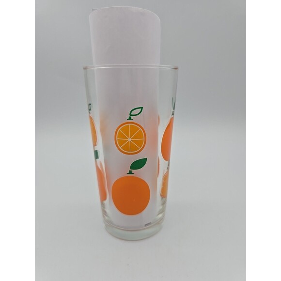 Swanky Orange Decorated Juice Tumbler  Mid-Century Glass Rare Find Pristine - Picture 3 of 12